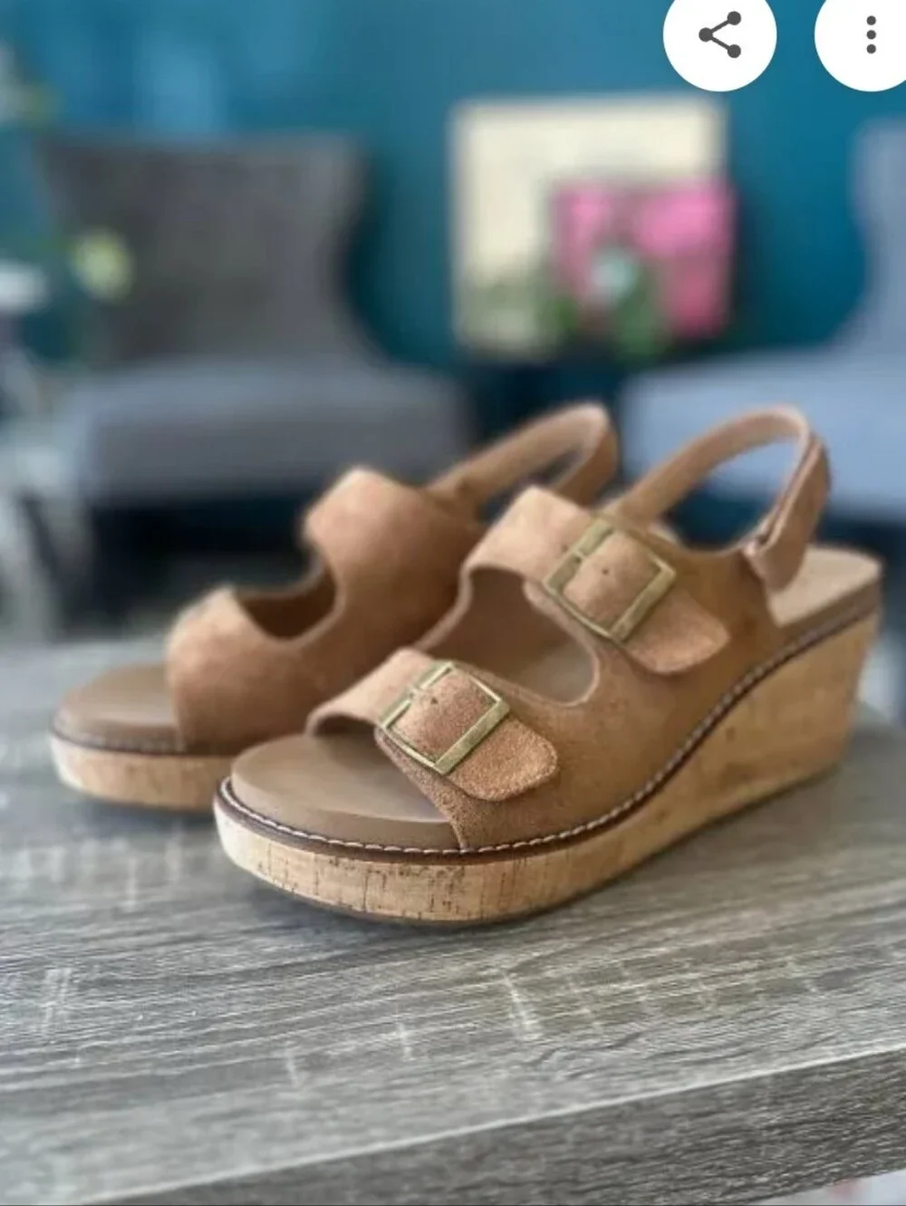 Corkys My 2 Cents Brown Tobacco Suede Cork Wedge Sandals with Buckles
